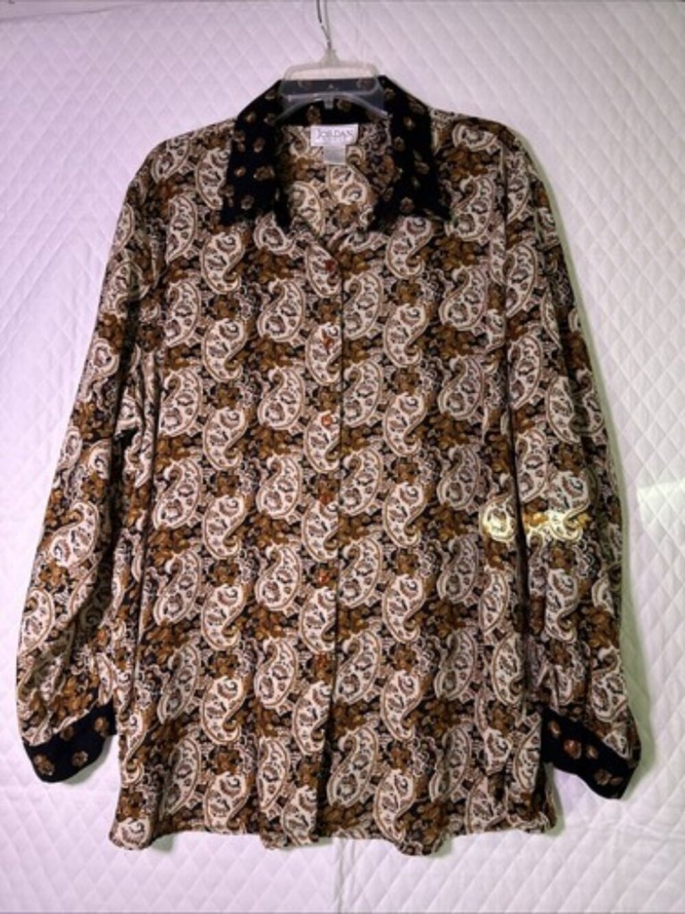 Jordan Top Plus Size 3XL Paisley Multicolor Long Sleeve Ascot Professional